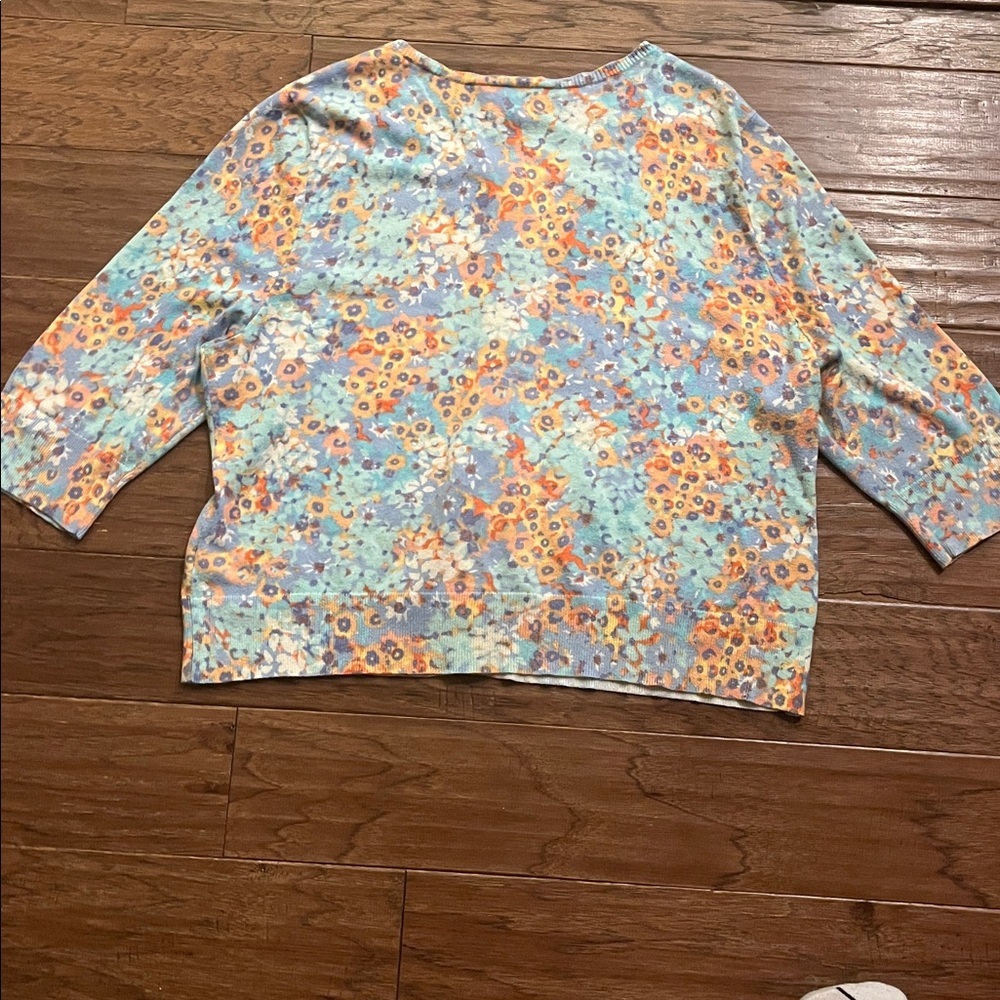 J. Jill Floral 3/4 Length Sleeve Button Down Sweater Size XL - Picture 7 of 8